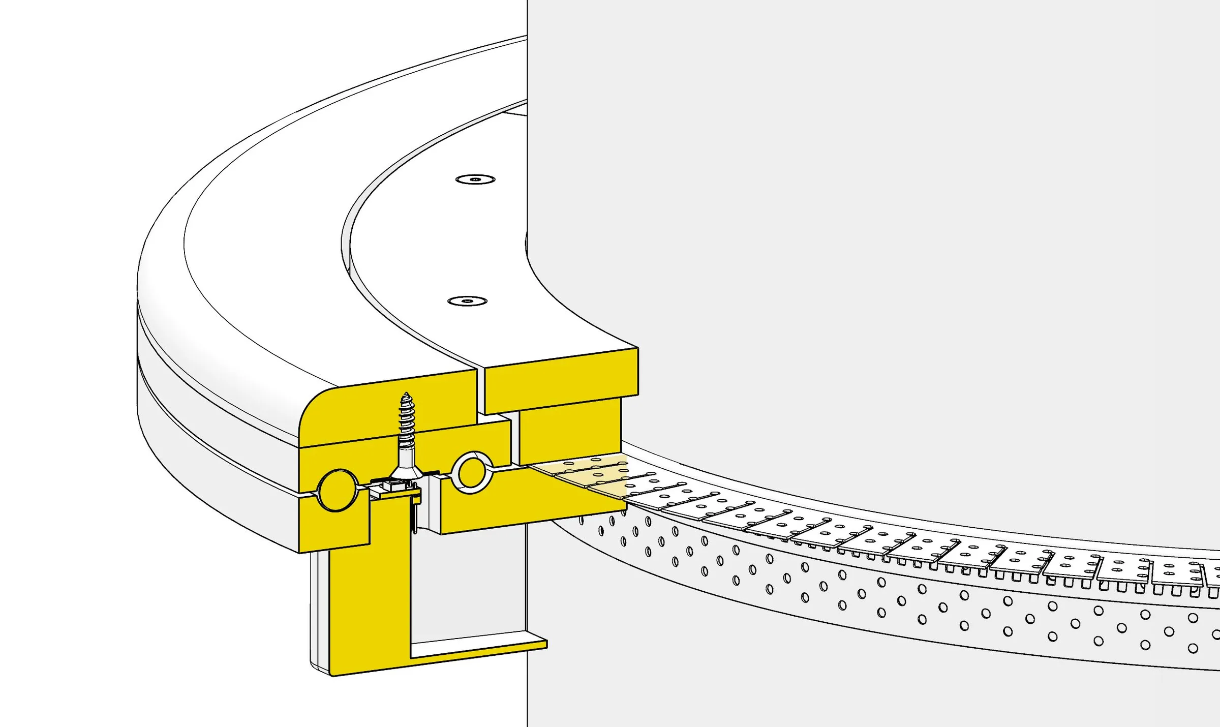 Section view: One L-shape vinyl archway is first clamped on the column. Then the piece is clamped to the archway.